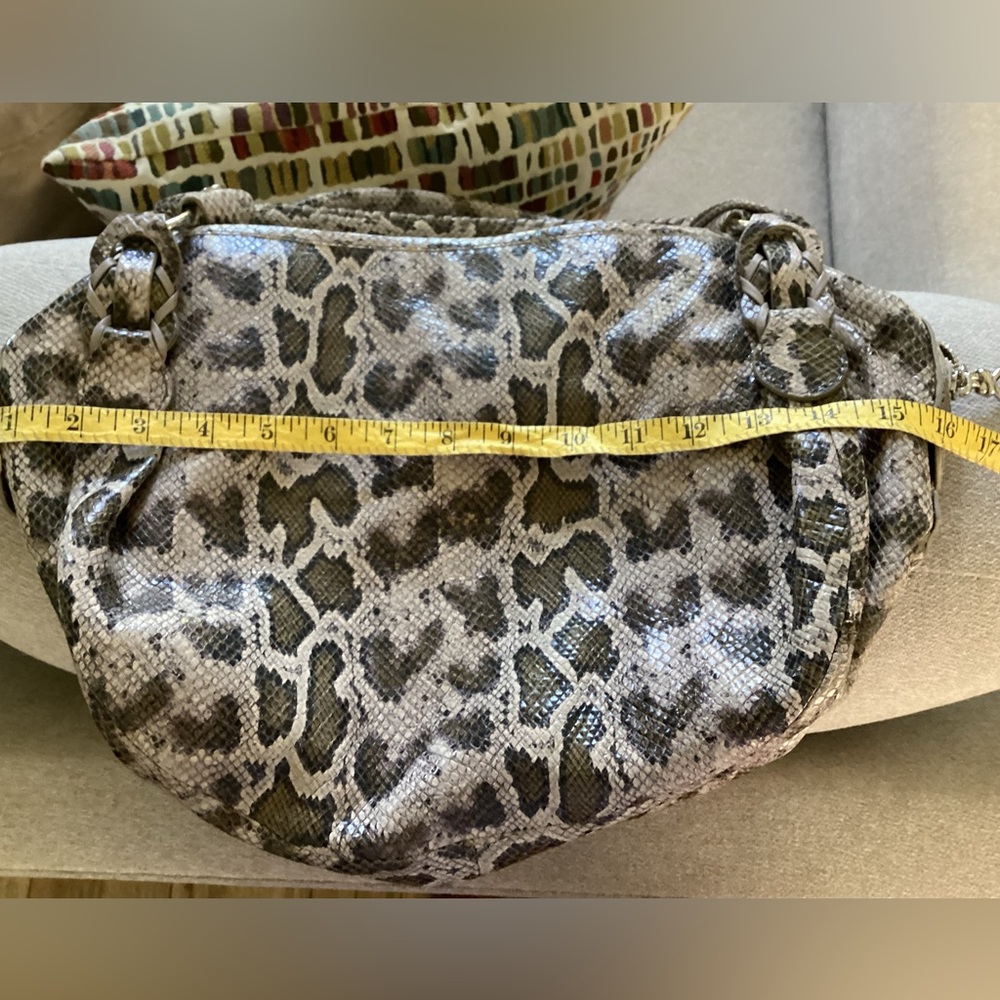 COLE HAAN Genuine Leather Snake Print Embossed Beige/Brown Satchel Shoulderbag - Picture 15 of 17
